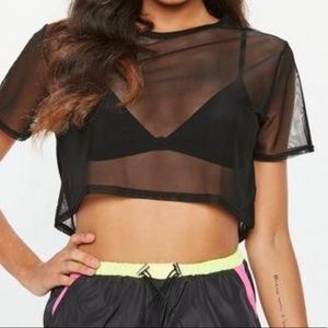 Missguided cropped mesh t shirt in black